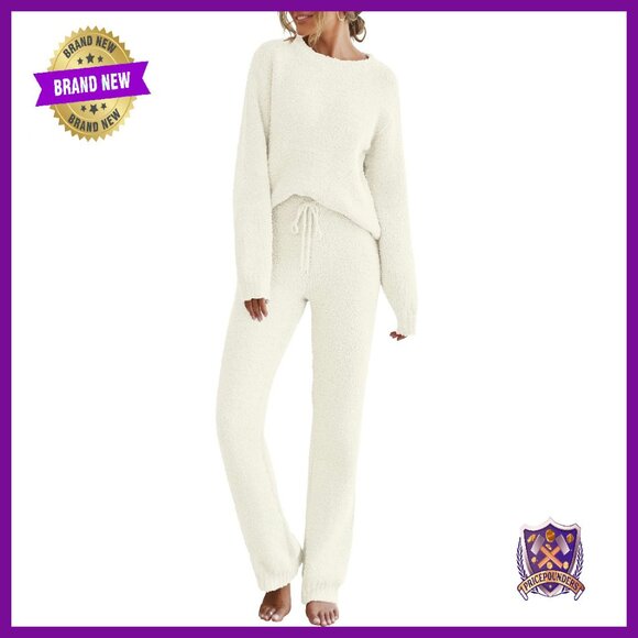 Women's Fuzzy Fleece Lounge Set Long Sleeve Cozy Winter Pajamas